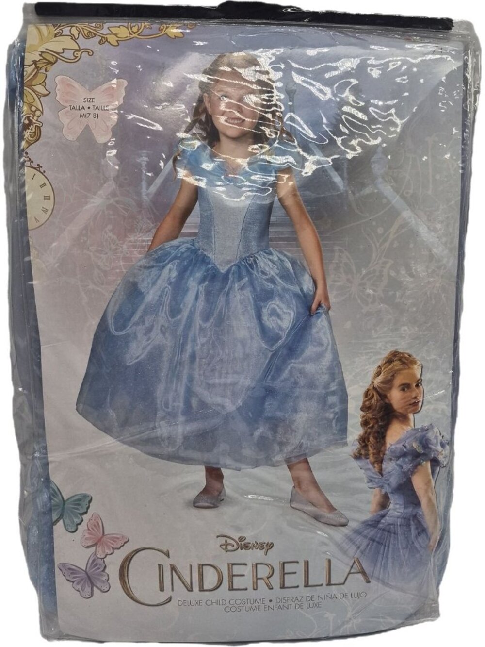 Disney Cinderella Deluxe Child Costume Kids Girls Medium 7-8 Glittery Blue Dress